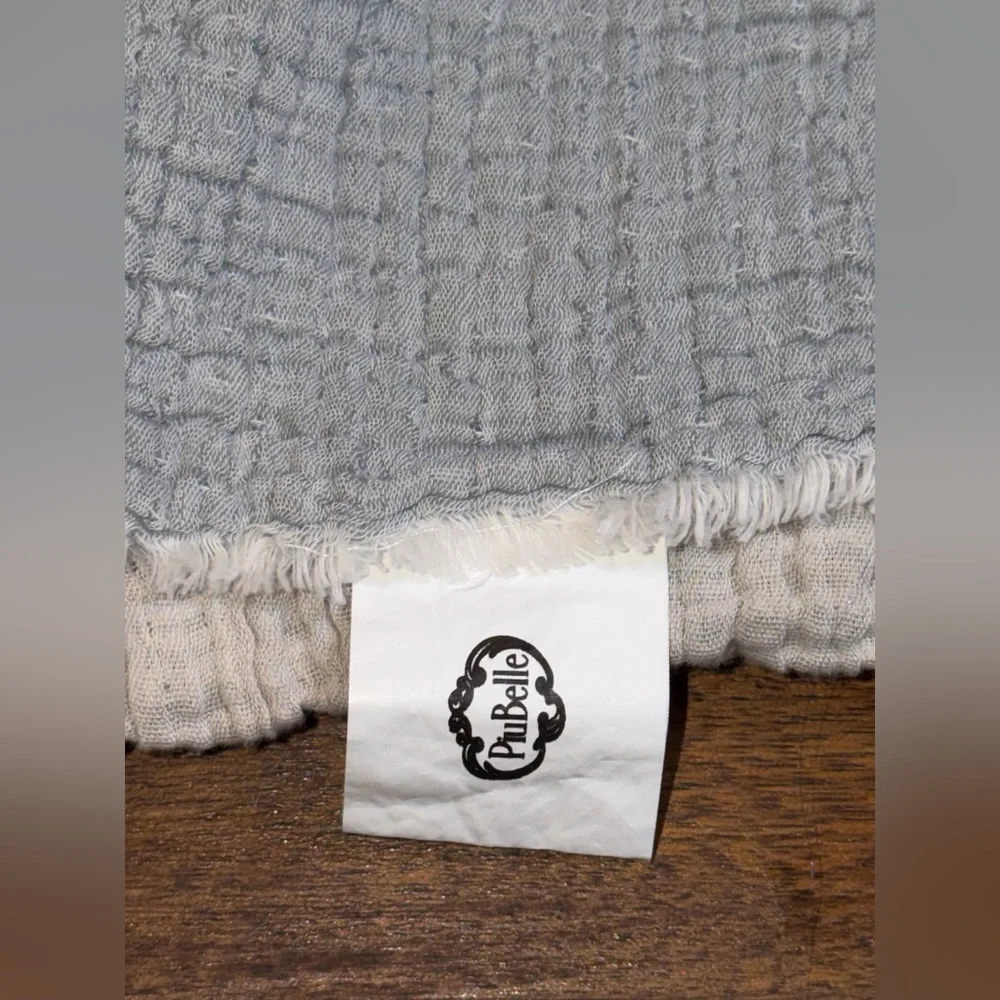 PiuBelle Fine Linens Throw Blanket 100% Cotton Tan /Blue Portugal